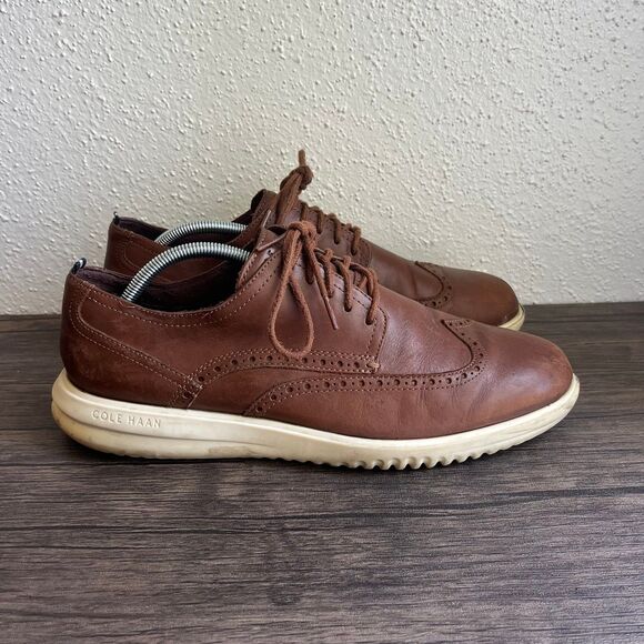 Cole‎ Haan Grand Plus Mens Size 11 Shoes British Tan Leather Wingtip Oxfords - Picture 1 of 7